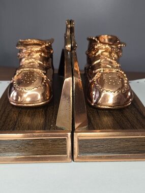 1950s Bronzed Baby Shoe Bookends - Real Mid Century Home Accent